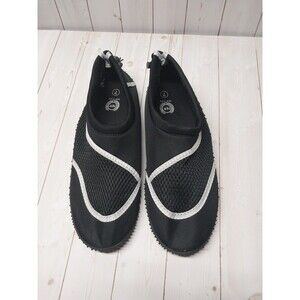 Women Size 7 Black White Water Shoes Mesh Drawstring Swim Beach NWOT PW New York